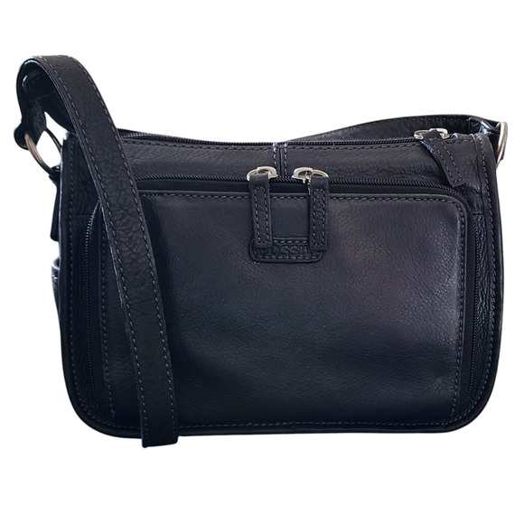 Vintage Fossil Shoulder Bag Black Leather Structured Pockets Small - Picture 1 of 10